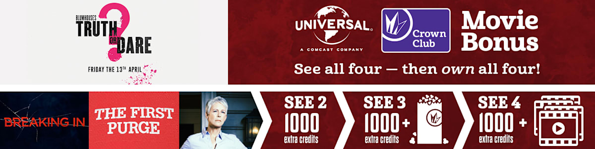 Regal Cinemas' Universal Movie Rewards - See these four Universal movies for extra crown club credits, free popcorn and possibly free movie downloads.