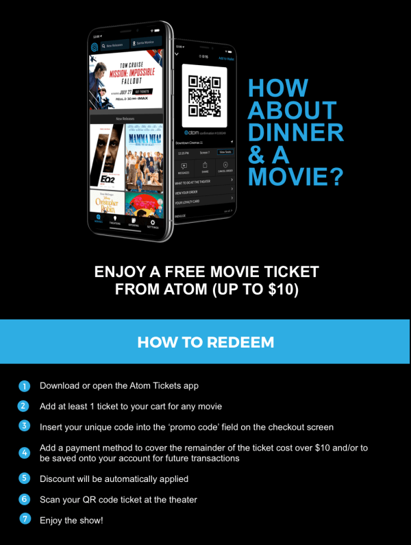 Outback Gift Card Customers Redeem Your Free Movie Ticket With Atom Tickets You Ticket To More Atom Your Ticket To More