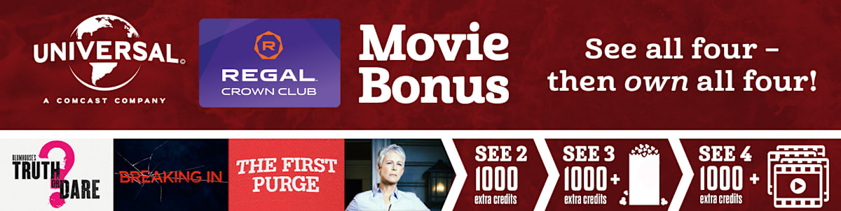 Regal Cinemas' Universal Movie Rewards - See these four Universal movies for extra crown club credits, free popcorn and possibly free movie downloads.