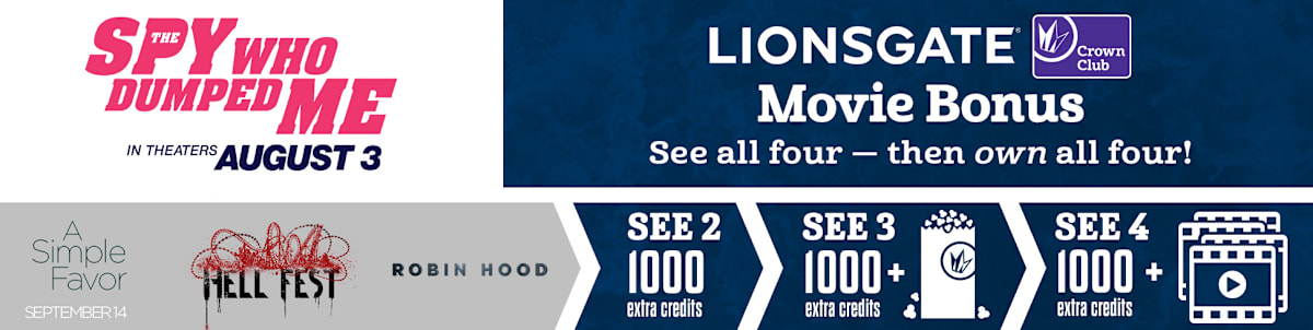 Lionsgate Movie Bonus - See these select films to get extra credits, free popcorn and free movie downloads. Click for more details